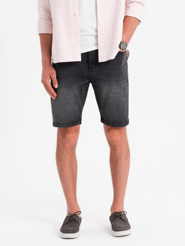 Ombre Clothing Pánské džínové šortky klasického střihu - černé