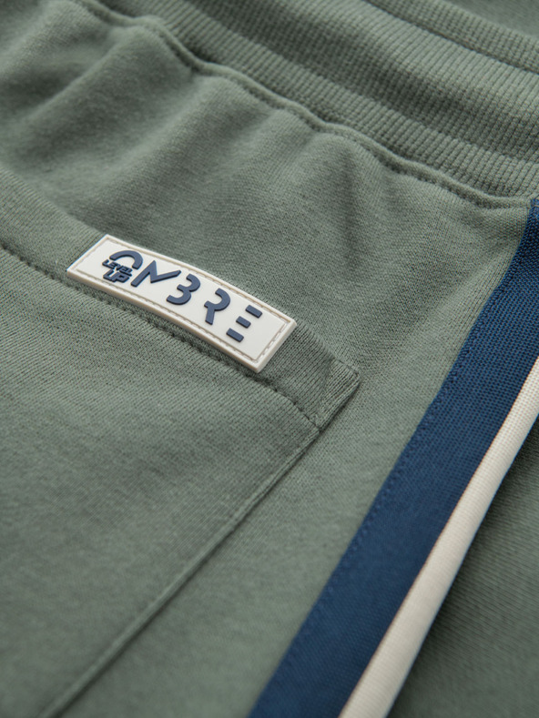Ombre Clothing Pánské teplákové šortky s lemováním a žebrovaným pasem - olivová