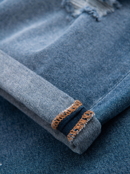 Ombre Clothing Pánské krátké džínové šortky s roztrhanými nohavicemi - modré