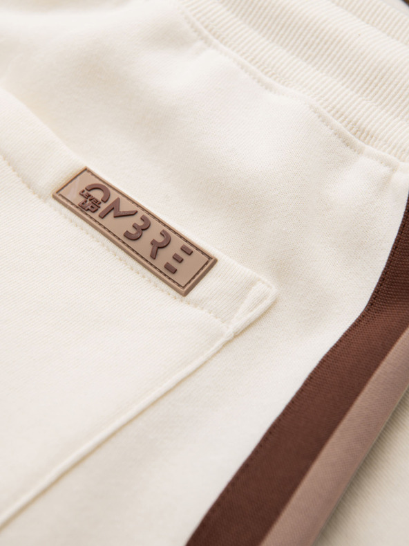 Ombre Clothing Pánské teplákové šortky s lemováním a žebrovaným pasem - krémové