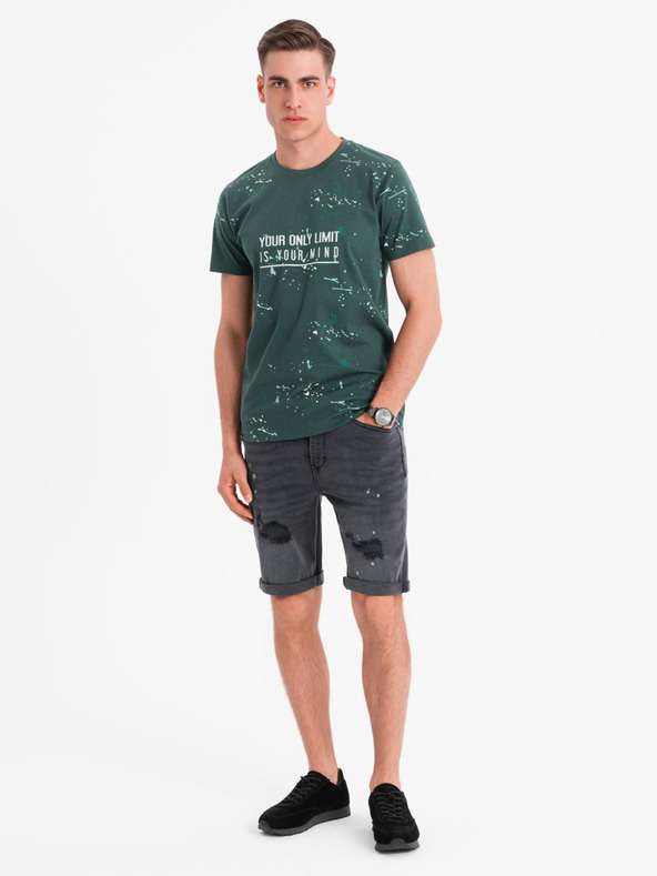 Ombre Clothing Pánské krátké džínové šortky s roztržením a ohrnutou nohavicí - šedé