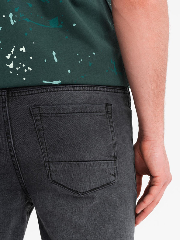Ombre Clothing Pánské krátké džínové šortky s roztržením a ohrnutou nohavicí - šedé