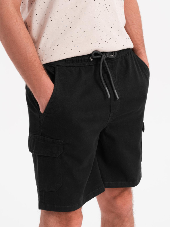 Ombre Clothing Pánské bavlněné šortky s elastickým pasem - černé