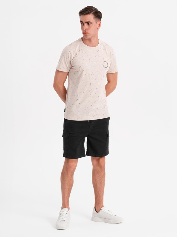 Ombre Clothing Pánské bavlněné šortky s elastickým pasem - černé