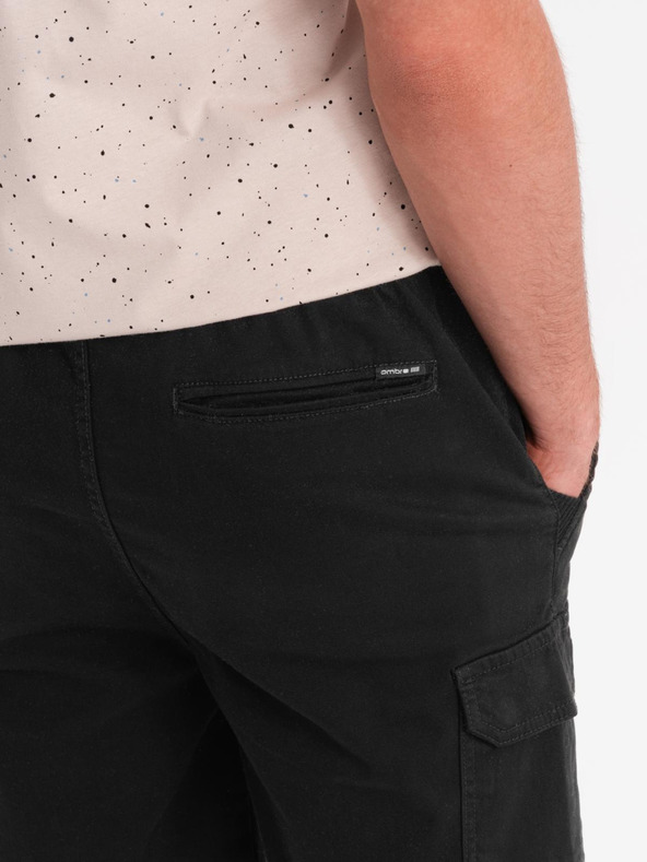 Ombre Clothing Pánské bavlněné šortky s elastickým pasem - černé