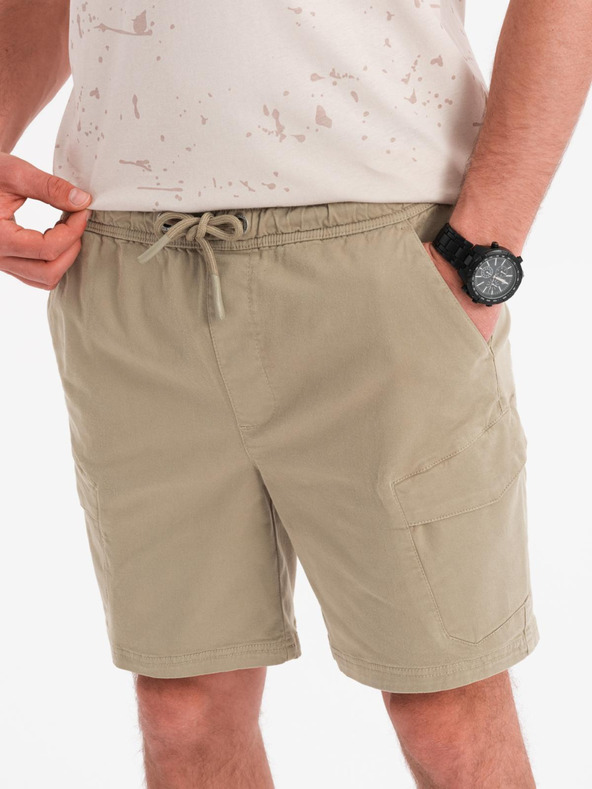 Ombre Clothing Pánské šortky volného střihu s cargo kapsami - světle olivové