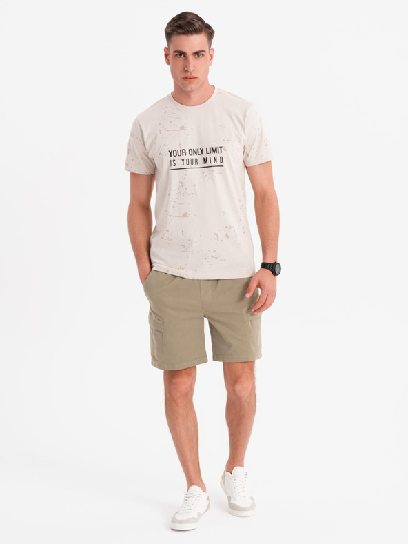 Ombre Clothing Pánské šortky volného střihu s cargo kapsami - světle olivové