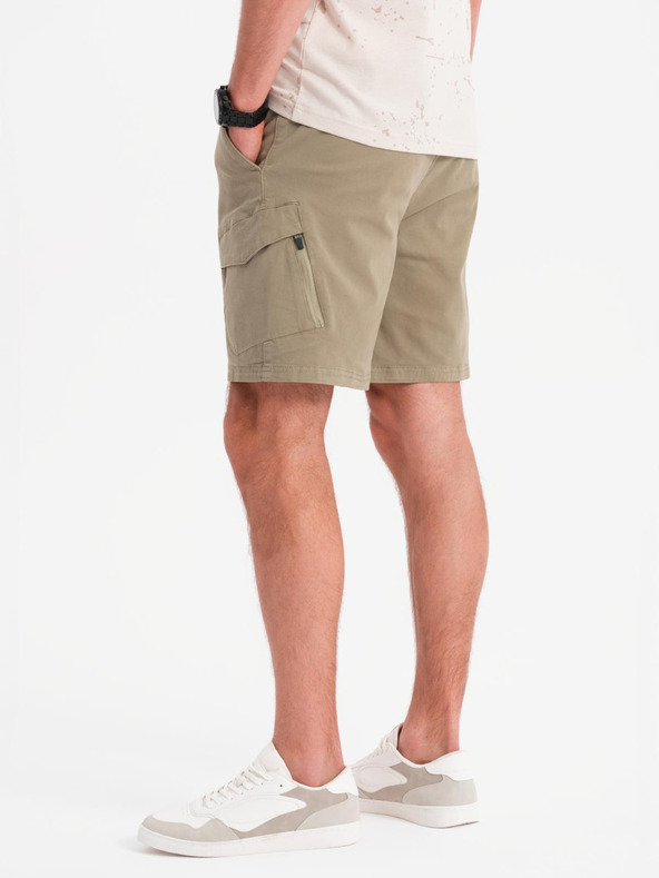 Ombre Clothing Pánské šortky volného střihu s cargo kapsami - světle olivové
