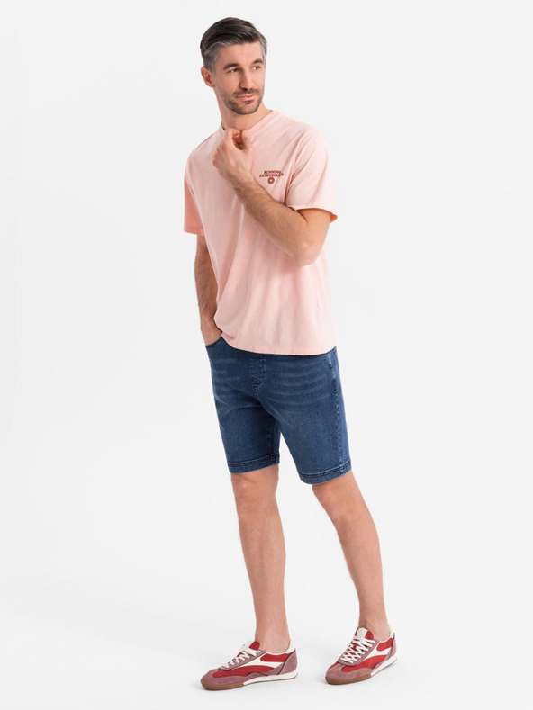 Ombre Clothing Pánské šortky s elastickým pasem a pracím efektem - modré