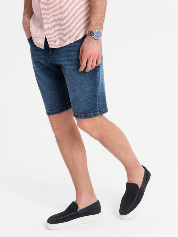 Ombre Clothing Pánské džínové šortky klasického střihu - tmavě modré