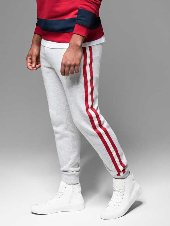Ombre Clothing Pánské tepláky s lemováním a žebrováním na nohavicích - šedý melír