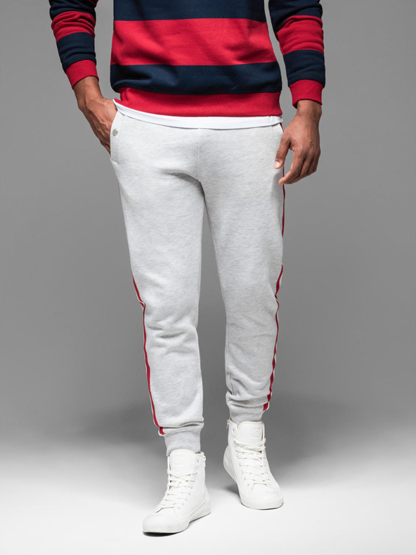 Ombre Clothing Pánské tepláky s lemováním a žebrováním na nohavicích - šedý melír