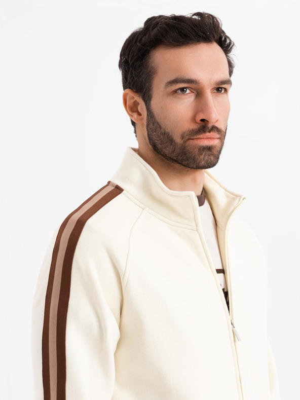 Ombre Clothing Pánská mikina s vysokým límcem a lemováním - krémová