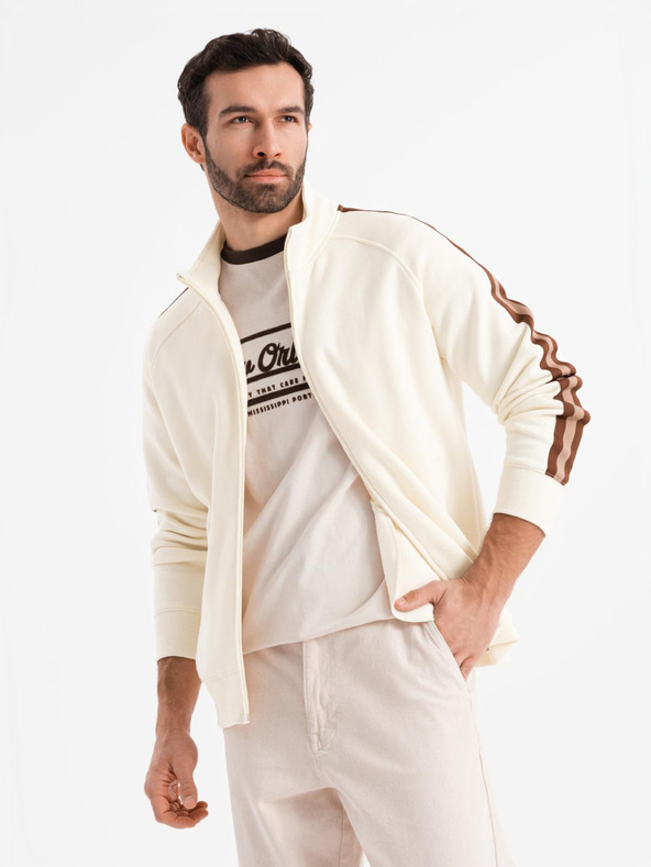 Ombre Clothing Pánská mikina s vysokým límcem a lemováním - krémová