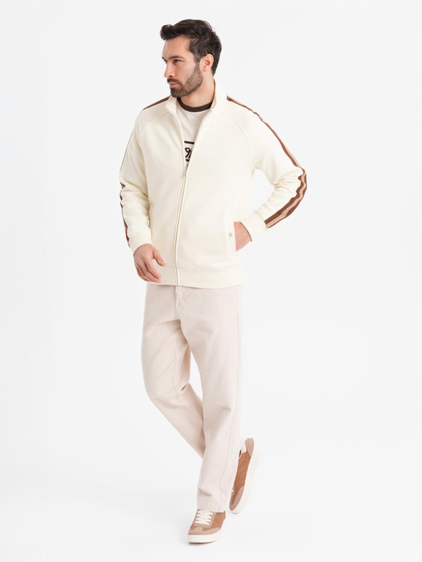 Ombre Clothing Pánská mikina s vysokým límcem a lemováním - krémová