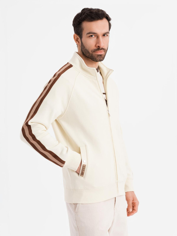 Ombre Clothing Pánská mikina s vysokým límcem a lemováním - krémová