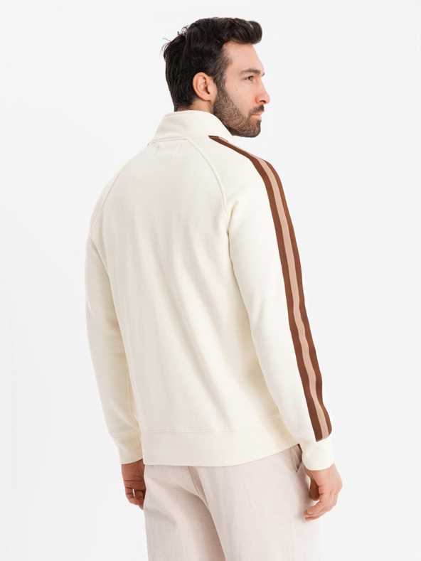 Ombre Clothing Pánská mikina s vysokým límcem a lemováním - krémová