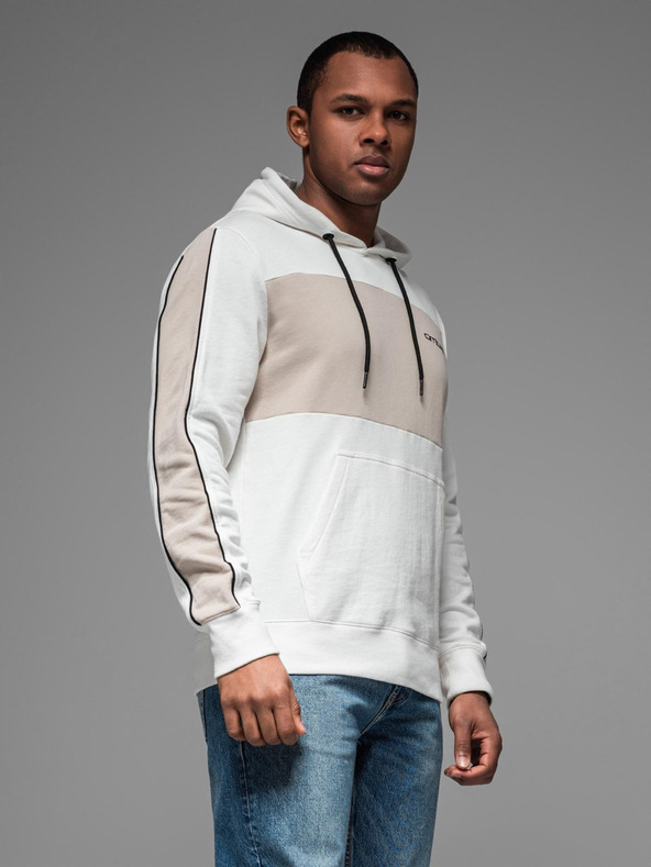 Ombre Clothing Pánská bavlněná mikina s kapucí a kontrastními detaily - bílá