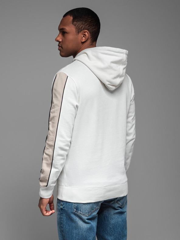 Ombre Clothing Pánská bavlněná mikina s kapucí a kontrastními detaily - bílá