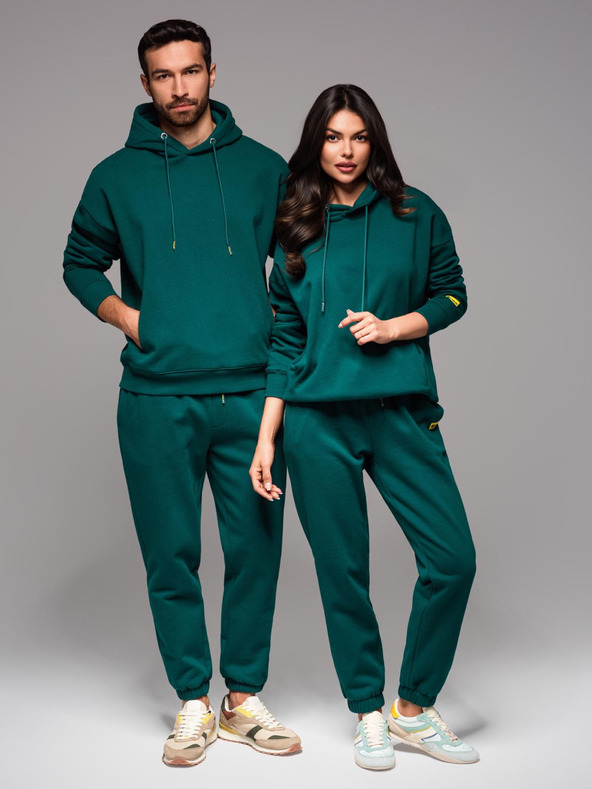Ombre Clothing Unisex mikina s kapsami a kapucí - tmavě zelená