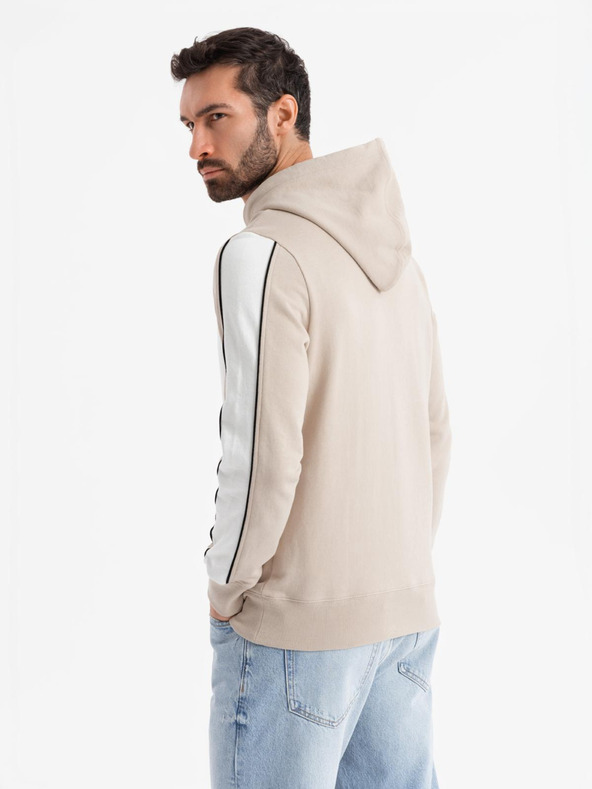 Ombre Clothing Pánská bavlněná mikina s kapucí s kontrastními prvky - béžová