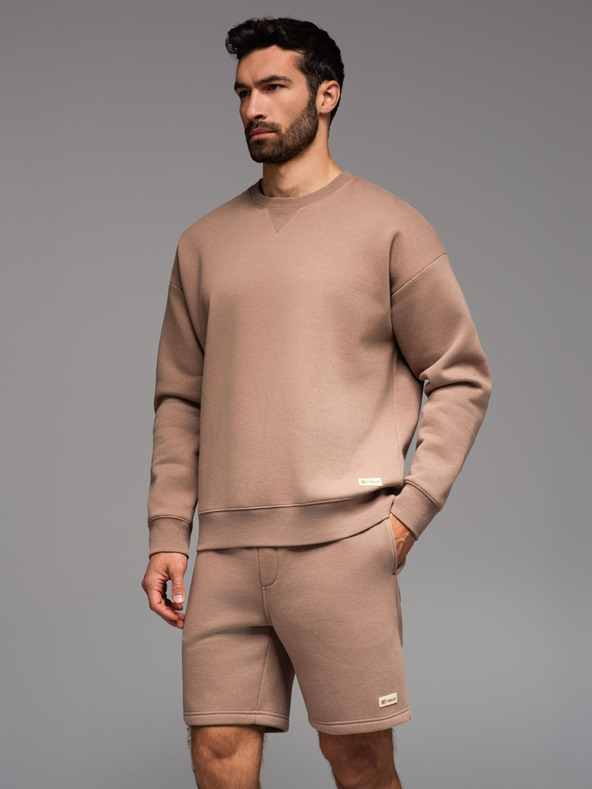 Ombre Clothing Klasická unisex mikina s kulatým výstřihem - hnědá