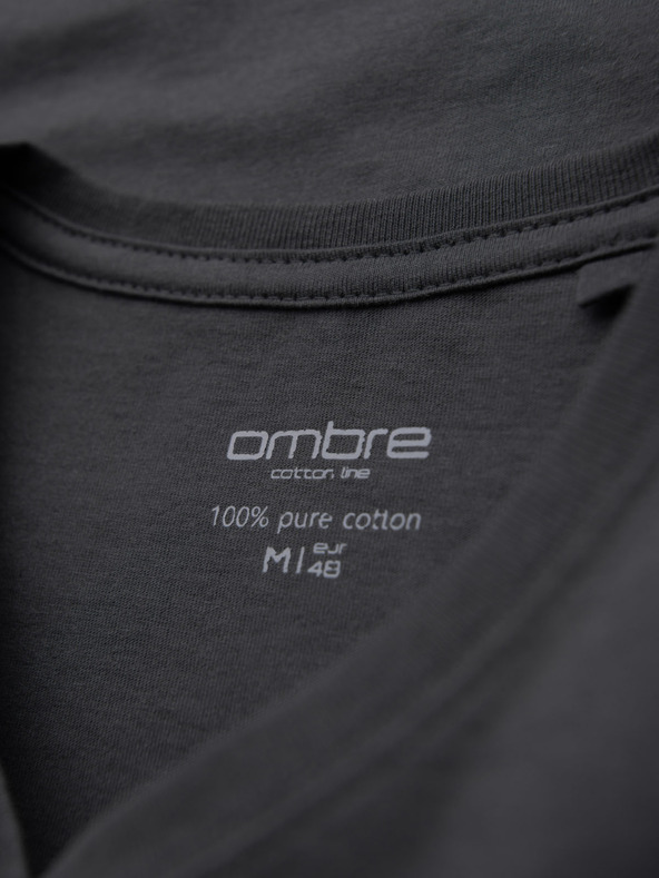 Ombre Clothing Pánské klasické bavlněné tričko BASIC s výstřihem do V - grafitová