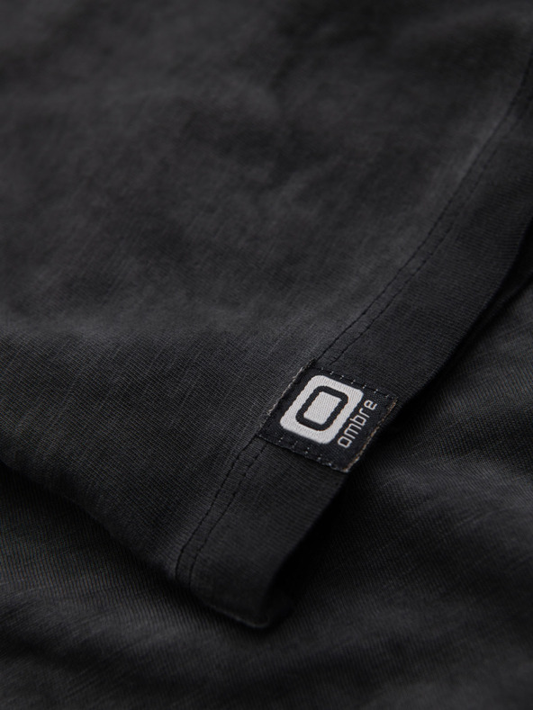 Ombre Clothing Pánské bavlněné tričko s výstřihem do V a sepraným efektem - černé