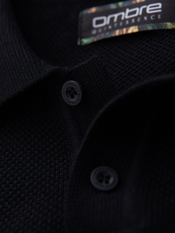 Ombre Clothing Pánské bavlněné polo tričko ze strukturovaného úpletu - černé