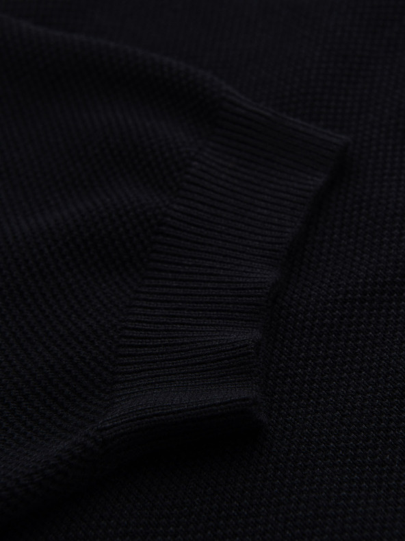 Ombre Clothing Pánské bavlněné polo tričko ze strukturovaného úpletu - černé