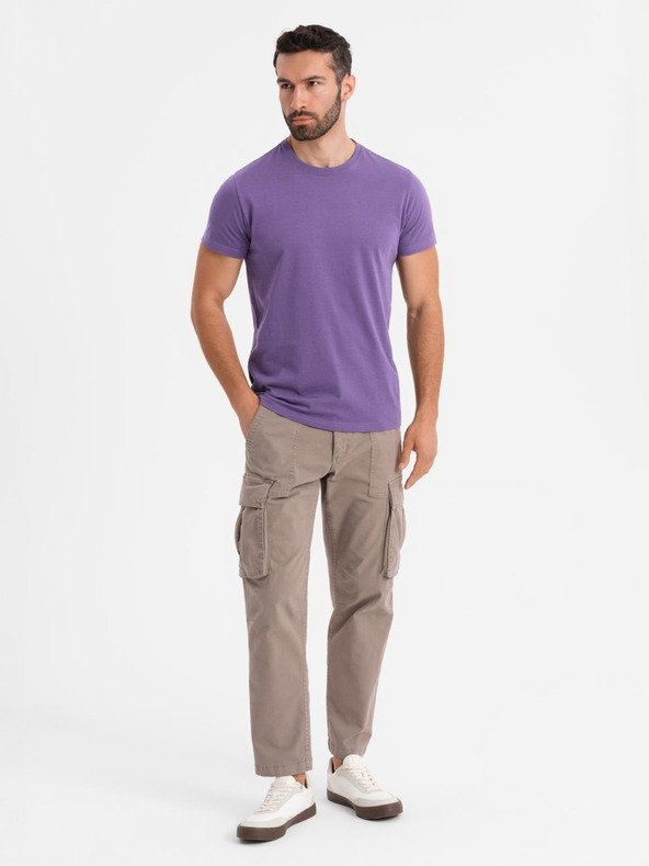 Ombre Clothing Pánské klasické bavlněné tričko BASIC - fialové