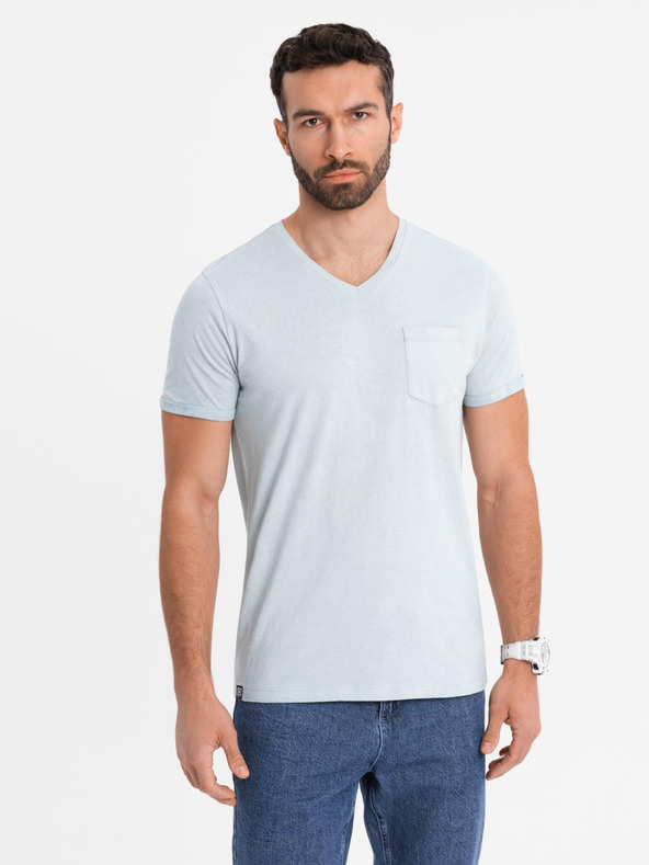 Ombre Clothing Pánské bavlněné tričko s výstřihem do V a sepraným efektem - šedé