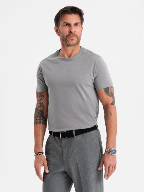 Ombre Clothing Pánské klasické bavlněné tričko BASIC - šedé