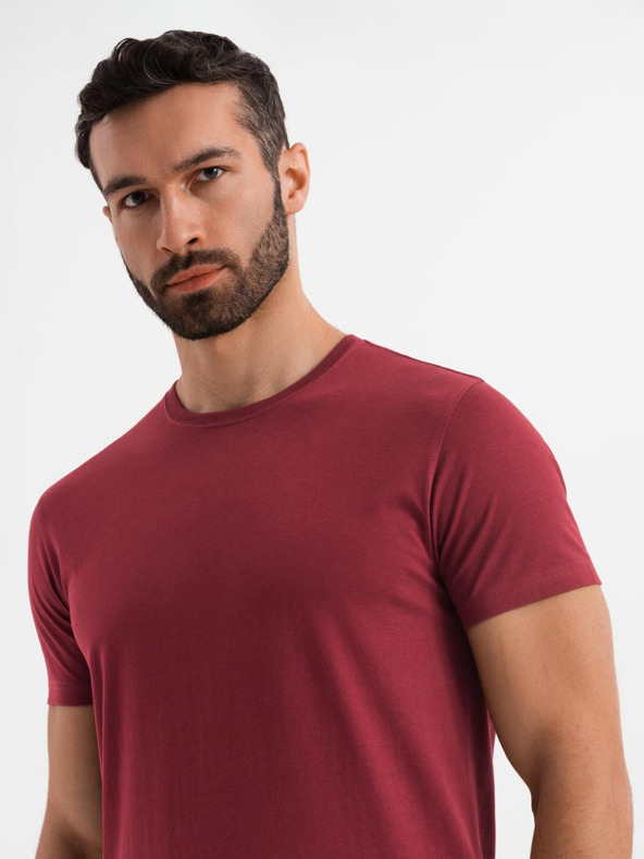 Ombre Clothing Pánské klasické bavlněné tričko BASIC - bordó