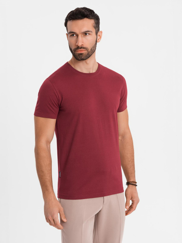 Ombre Clothing Pánské klasické bavlněné tričko BASIC - bordó