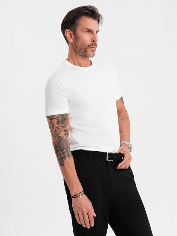 Ombre Clothing Pánské klasické bavlněné tričko BASIC - bílé