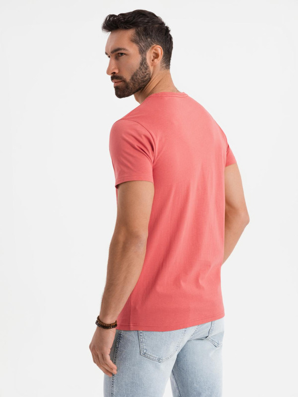 Ombre Clothing Pánské klasické bavlněné tričko BASIC - korálová