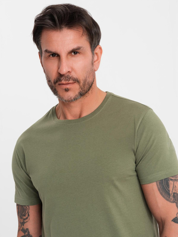 Ombre Clothing Pánské klasické bavlněné tričko BASIC - khaki