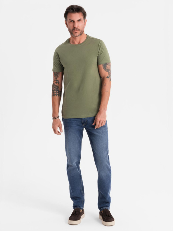 Ombre Clothing Pánské klasické bavlněné tričko BASIC - khaki
