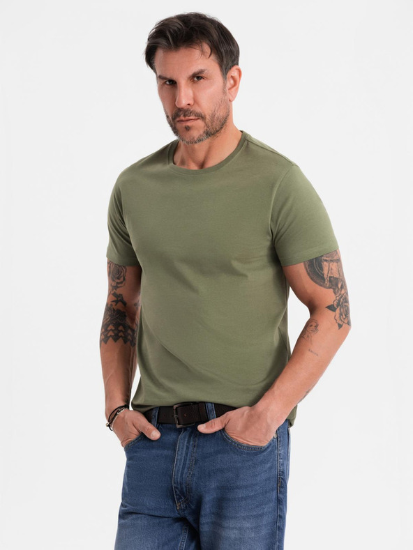 Ombre Clothing Pánské klasické bavlněné tričko BASIC - khaki