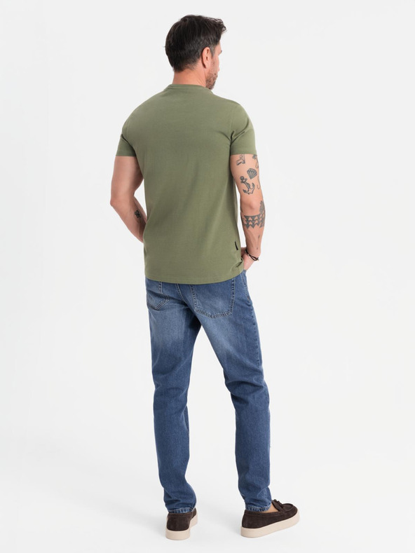 Ombre Clothing Pánské klasické bavlněné tričko BASIC - khaki