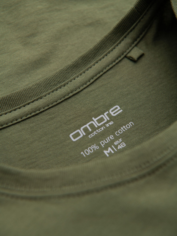 Ombre Clothing Pánské klasické bavlněné tričko BASIC - khaki