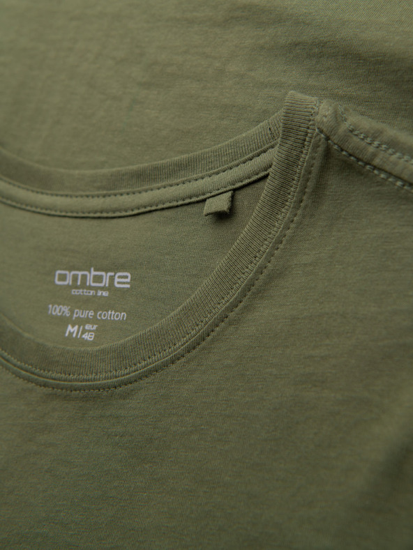 Ombre Clothing Pánské klasické bavlněné tričko BASIC - khaki