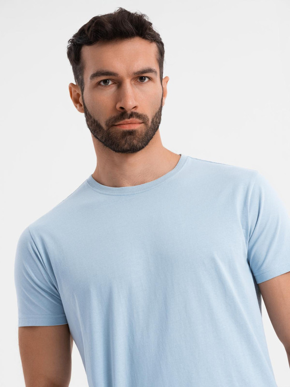 Ombre Clothing Pánské klasické bavlněné tričko BASIC - světle modré