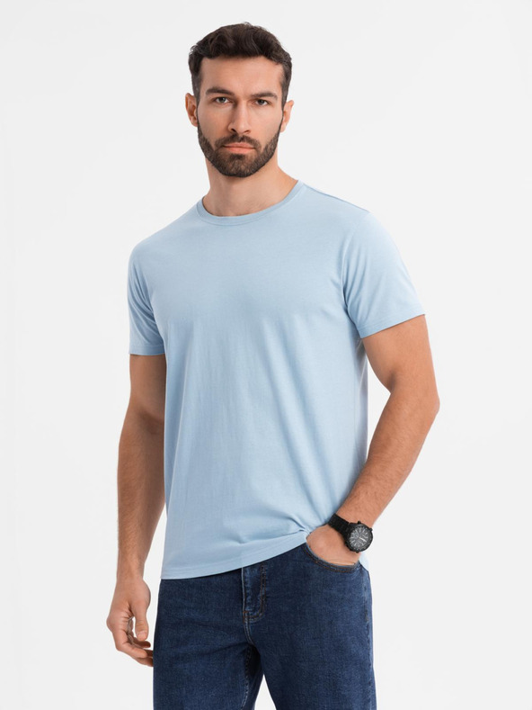 Ombre Clothing Pánské klasické bavlněné tričko BASIC - světle modré