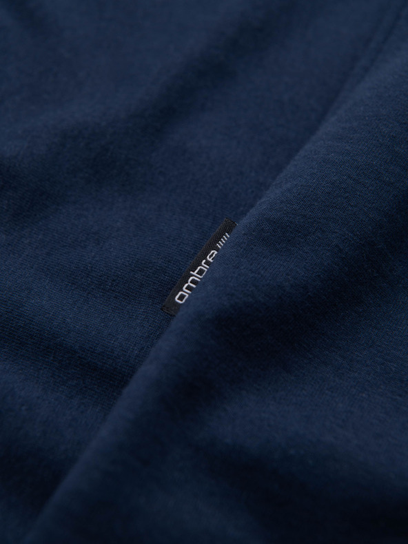 Ombre Clothing Pánské klasické bavlněné tričko BASIC s výstřihem do V - tmavě modré