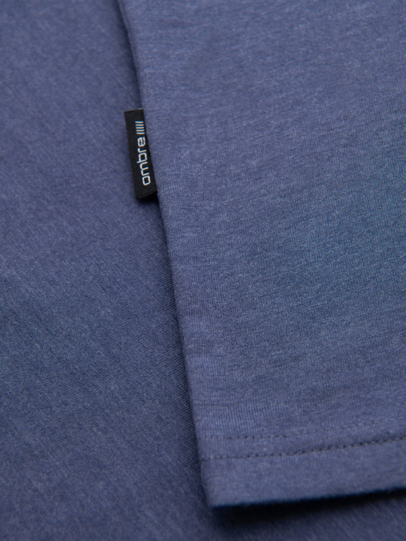 Ombre Clothing Pánské klasické bavlněné tričko BASIC s výstřihem do V - modrý melír