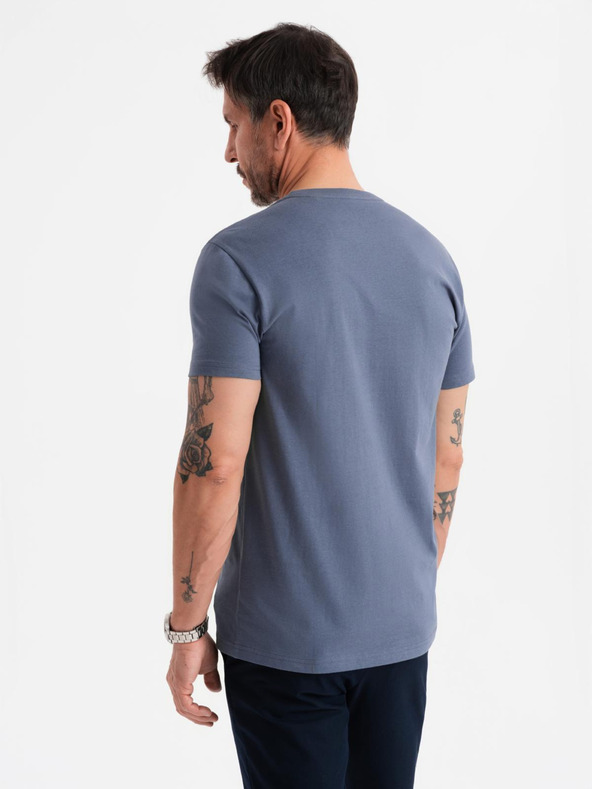 Ombre Clothing Pánské klasické bavlněné tričko BASIC - modrá džínovina
