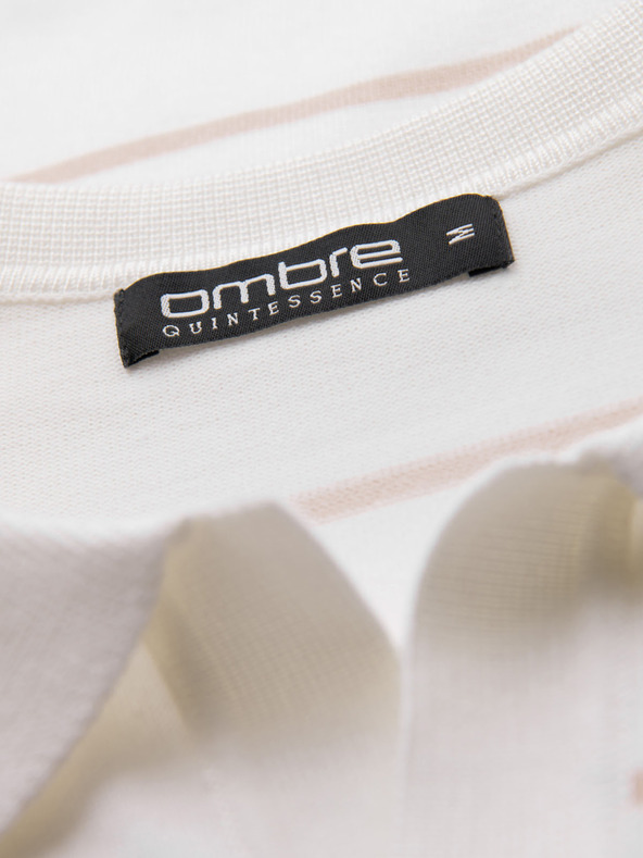 Ombre Clothing Pánská polokošile s dlouhým rukávem a vodorovným pruhem z viskózy - bílá a béžová