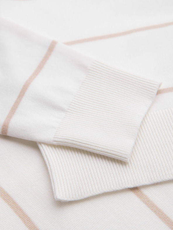 Ombre Clothing Pánská polokošile s dlouhým rukávem a vodorovným pruhem z viskózy - bílá a béžová
